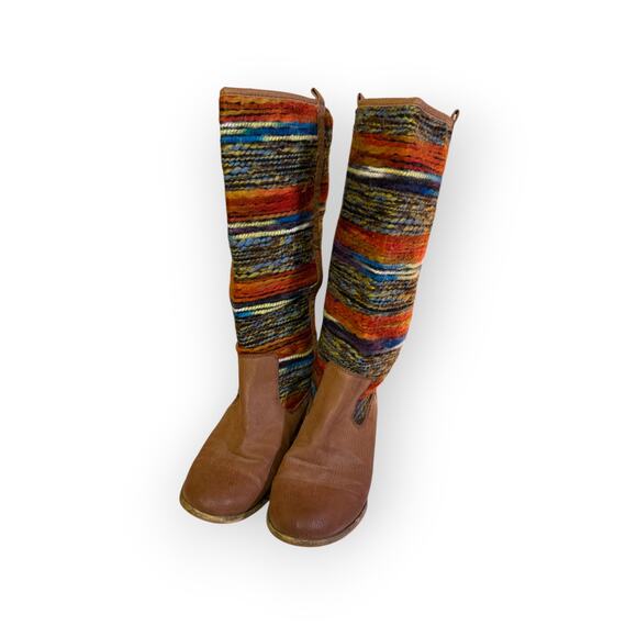 Vintage-Inspired Tall Leather & Woven Boots | Southwestern Boho Style | Size 8 - Picture 4 of 6